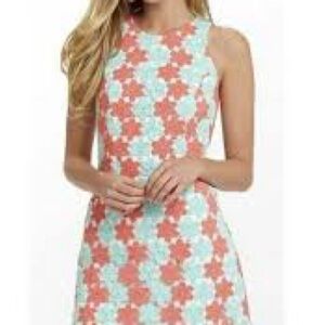 Lilly Pulitzer Floral Mini Dress - coral & mint Petal Lace Orange Sunrise & Aqua